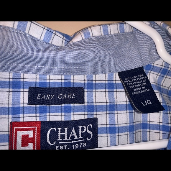 Chaps L blue white checkered button down shirt - Picture 2 of 6
